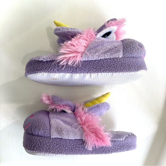 Stompeez Kids Unicorn Slippers Purple & Pink Size Medium Plush Slipper Shoes - Picture 10 of 16